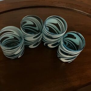 Swirled Blue and White Glass Tumblers
